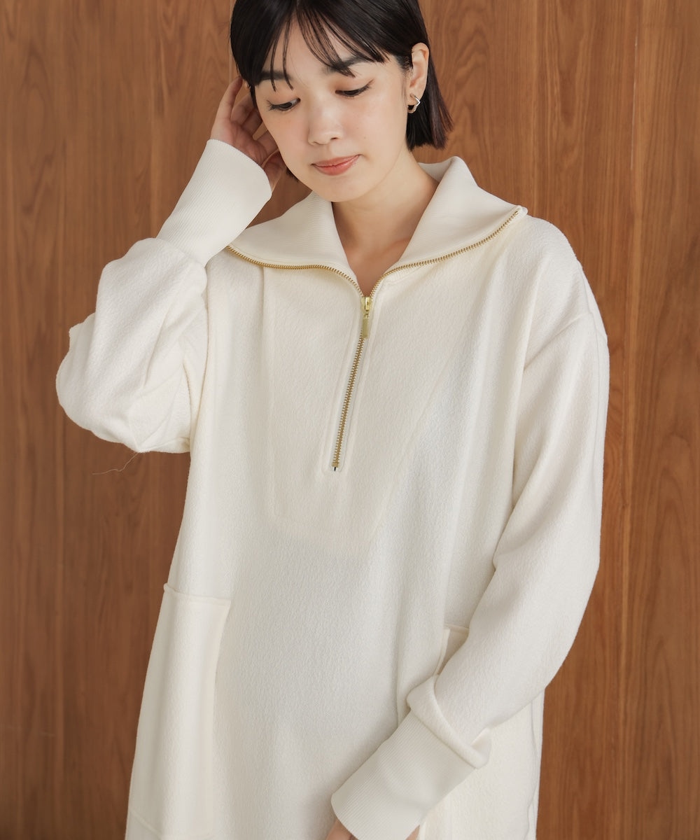 ウールライクメルトンハーフジップワンピース