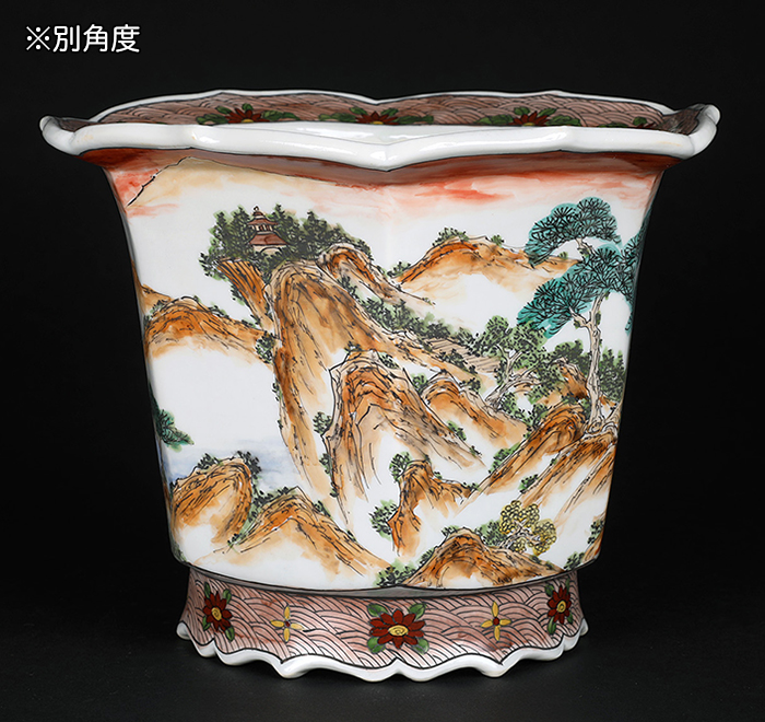 月之輪正泉五彩山水図輪花縁六角鉢 | 盆栽、盆栽書籍、盆栽鉢の通販