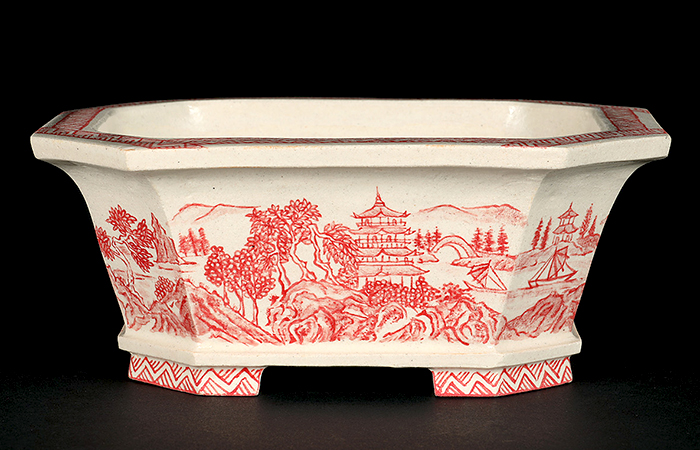 高山赤絵山水図長方鉢 | 盆栽、盆栽書籍、盆栽鉢の通販│近代出版