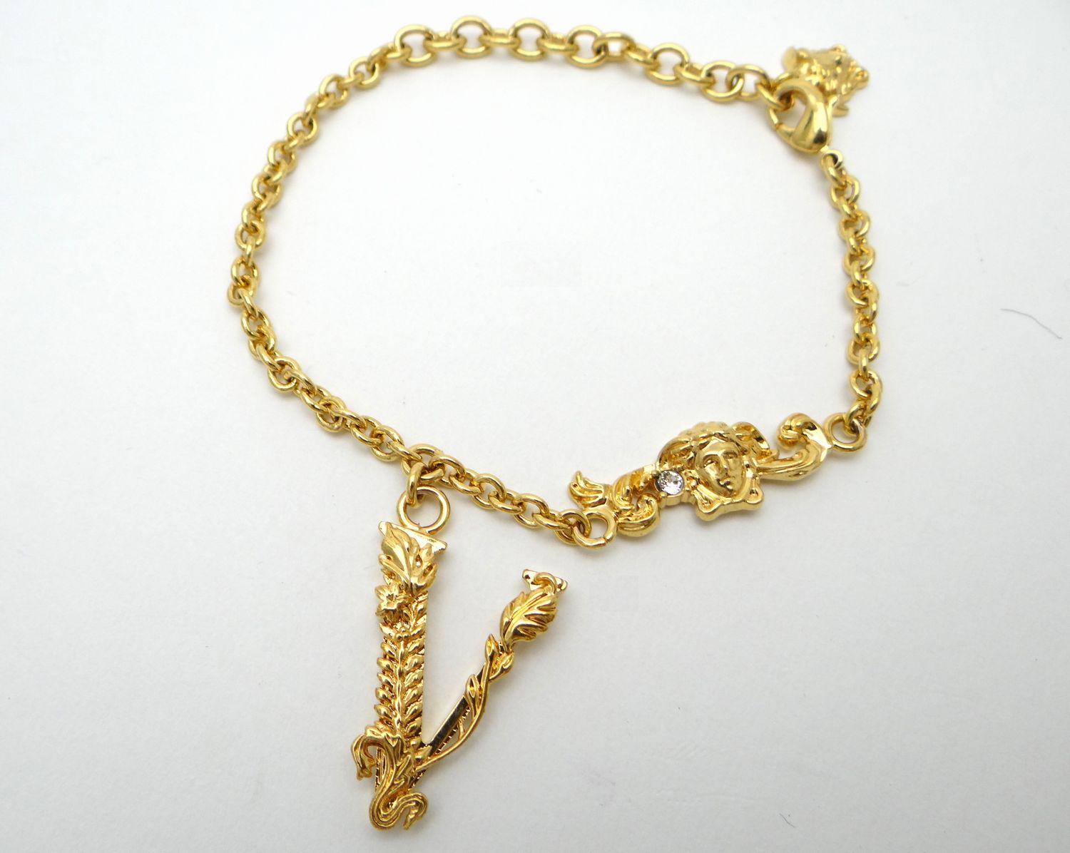 VERSACE ヴェルサーチ Vロゴ メデューサ ラインストーン チェーン