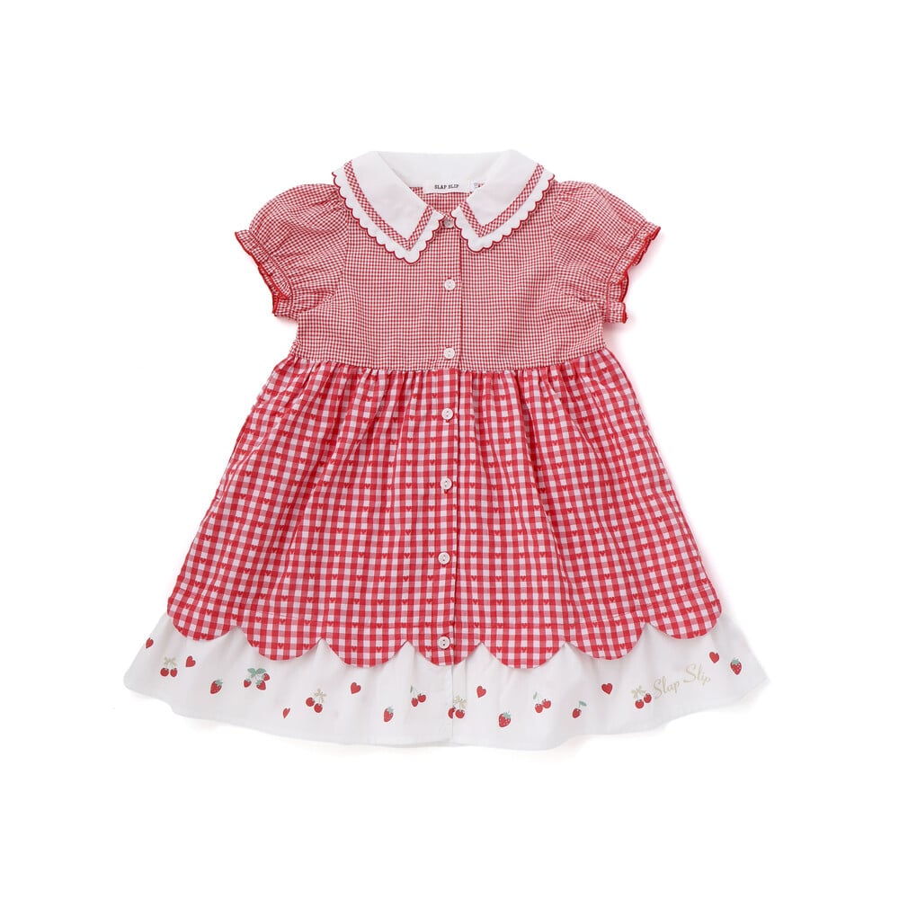 お揃い】ティアード襟付きチェック柄ワンピース(80~130cm)(80cm レッド