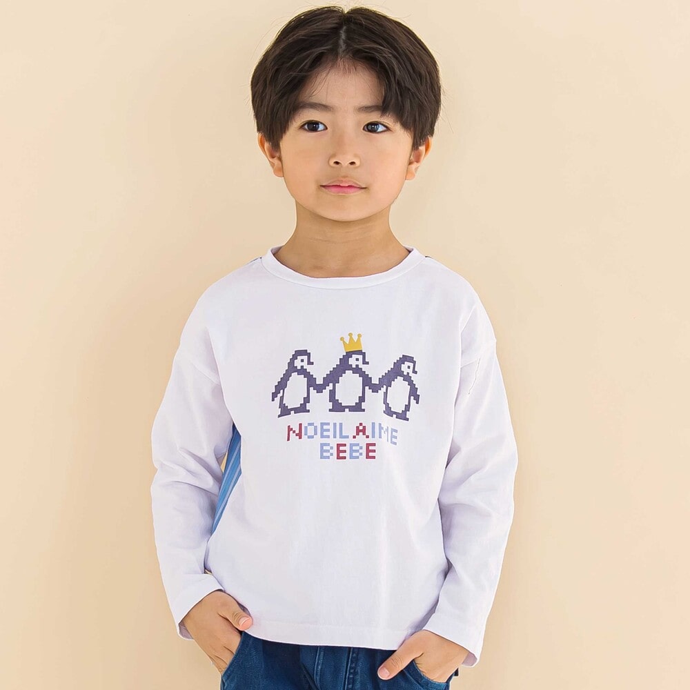 天竺切り替えビットペンギンプリントTシャツ(80~130cm)(80cm ホワイト