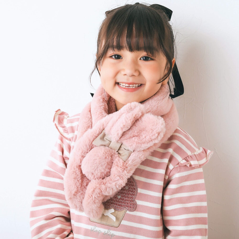 アニマルウサギモチーフフワフワファーマフラー(ワンサイズ ピンク