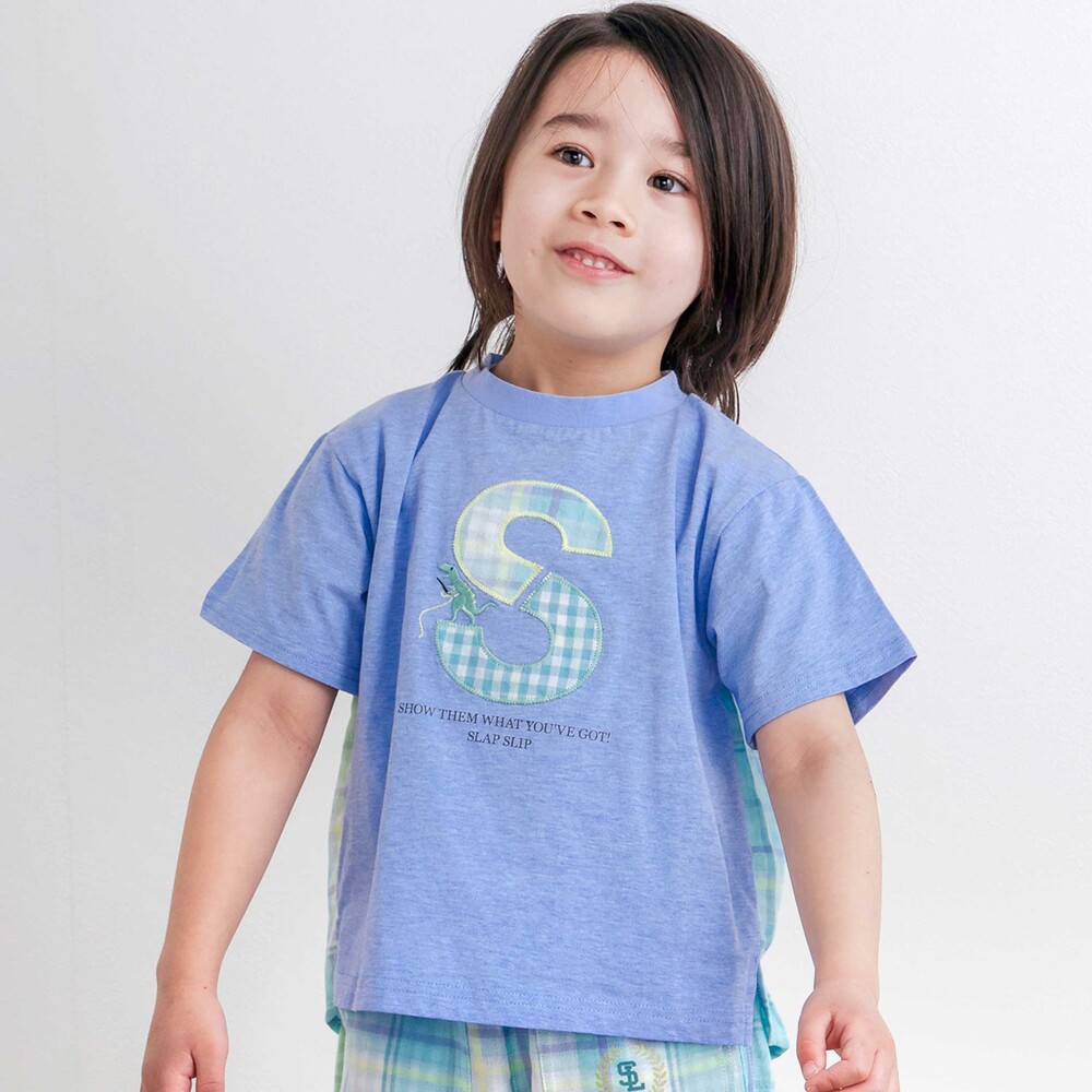 お揃い】ダブルガーゼ切り替えロゴパッチ刺しゅう半袖Tシャツ(80~130cm