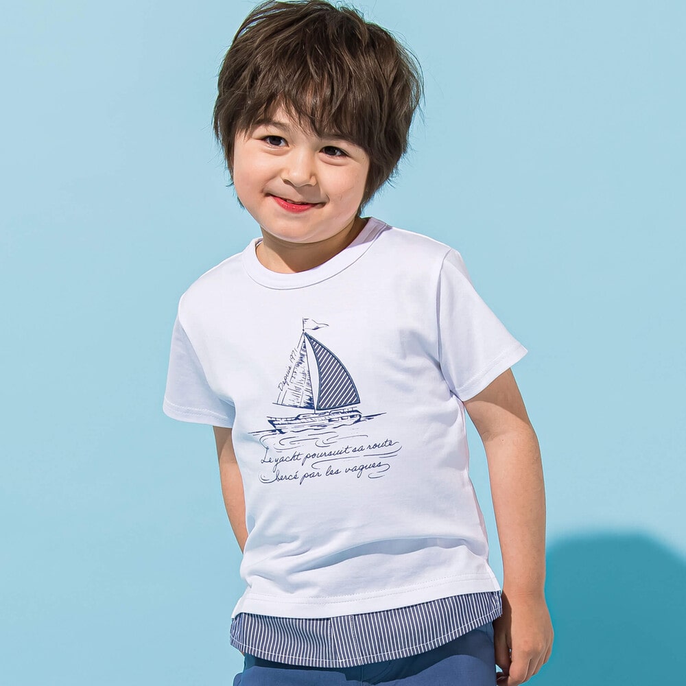 ヨットパッチ刺しゅうレイヤード風半袖Tシャツ(90~150cm)(90cm