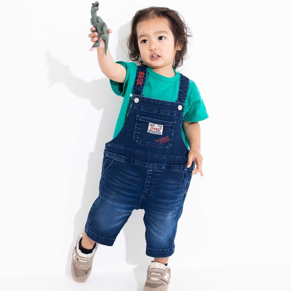 ロゴ刺しゅうオーバーオールストレッチデニム(80~110cm)(80cm ネイビー