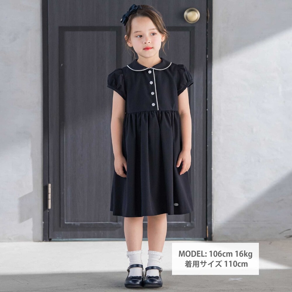 パイピングブロード襟付きワンピース(100~140cm)(100cm ネイビー