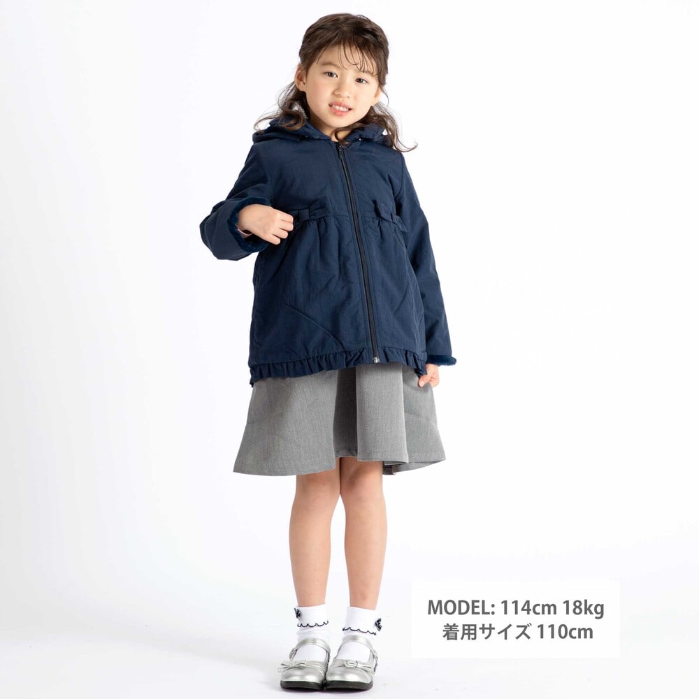 撥水加工】ヴィンテージタフタ裏ファー裾フリルフードブルゾン(80