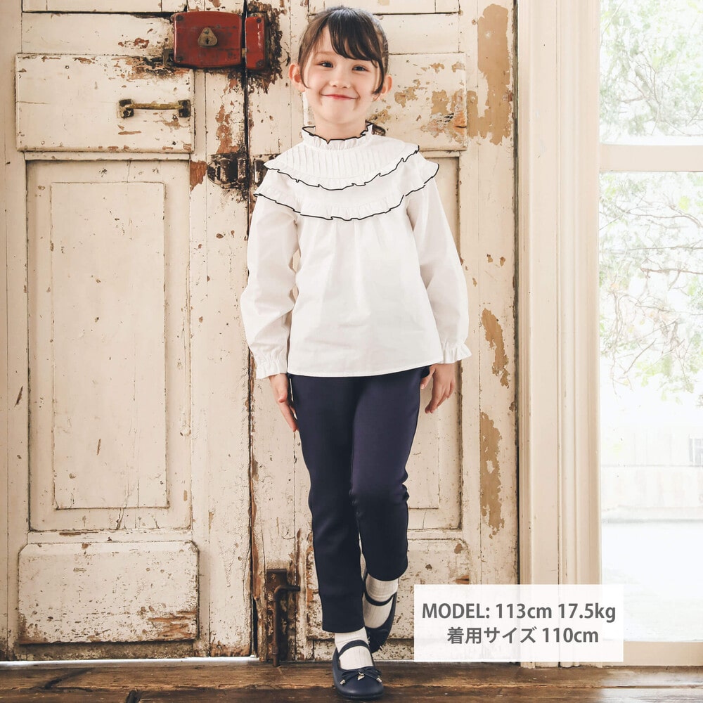 タイプライラーラウンドフリルタック長袖ブラウス(100~150cm)(100cm