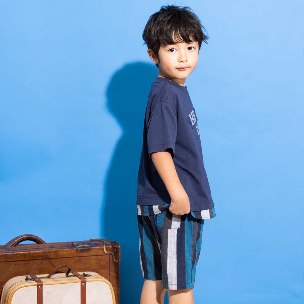 5分丈マルチカラーストライプパンツ(100~160cm)(100cm ネイビー