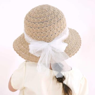 パール付きキラキラチュールリボンハット(48~54cm)(48cm ベージュ