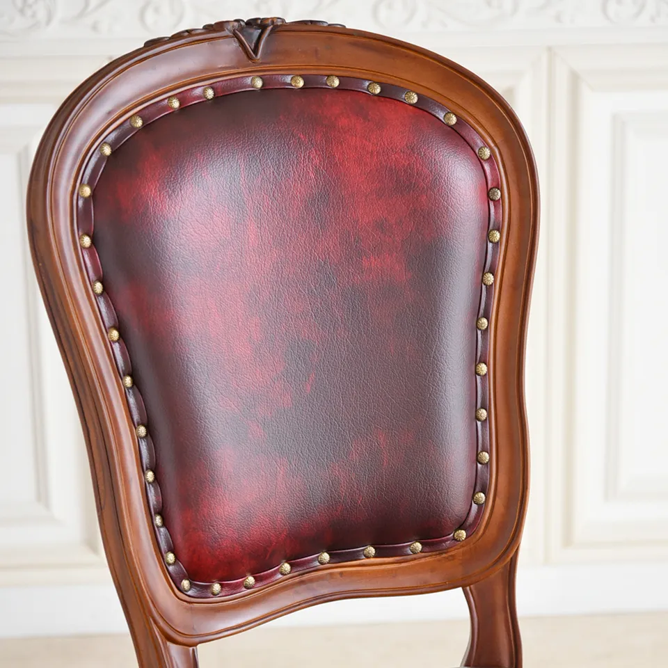 英国調 ダイニングチェア ブラウン ワインレッド 合皮 猫脚 ｜ロココ調