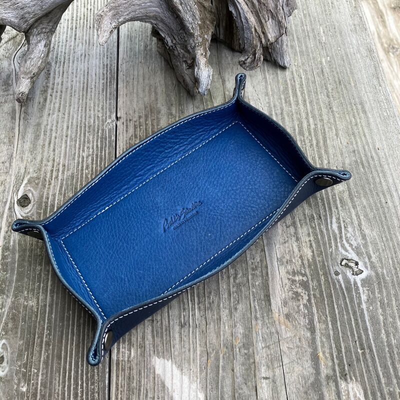 アウトレット】牛革シュリンクレザー&ジビエ鹿革 レザートレーネイビー