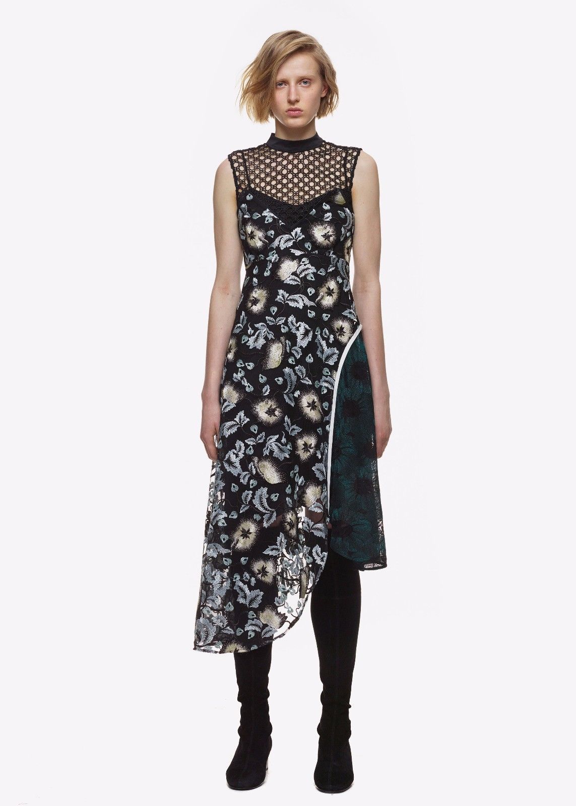 ブラック レース アシンメトリー ミディドレス｜Self Portrait