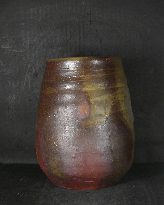 備前焼 登窯 備前焼中堅作家 森本 英助 共箱付き黄・青ゴマ長壺1