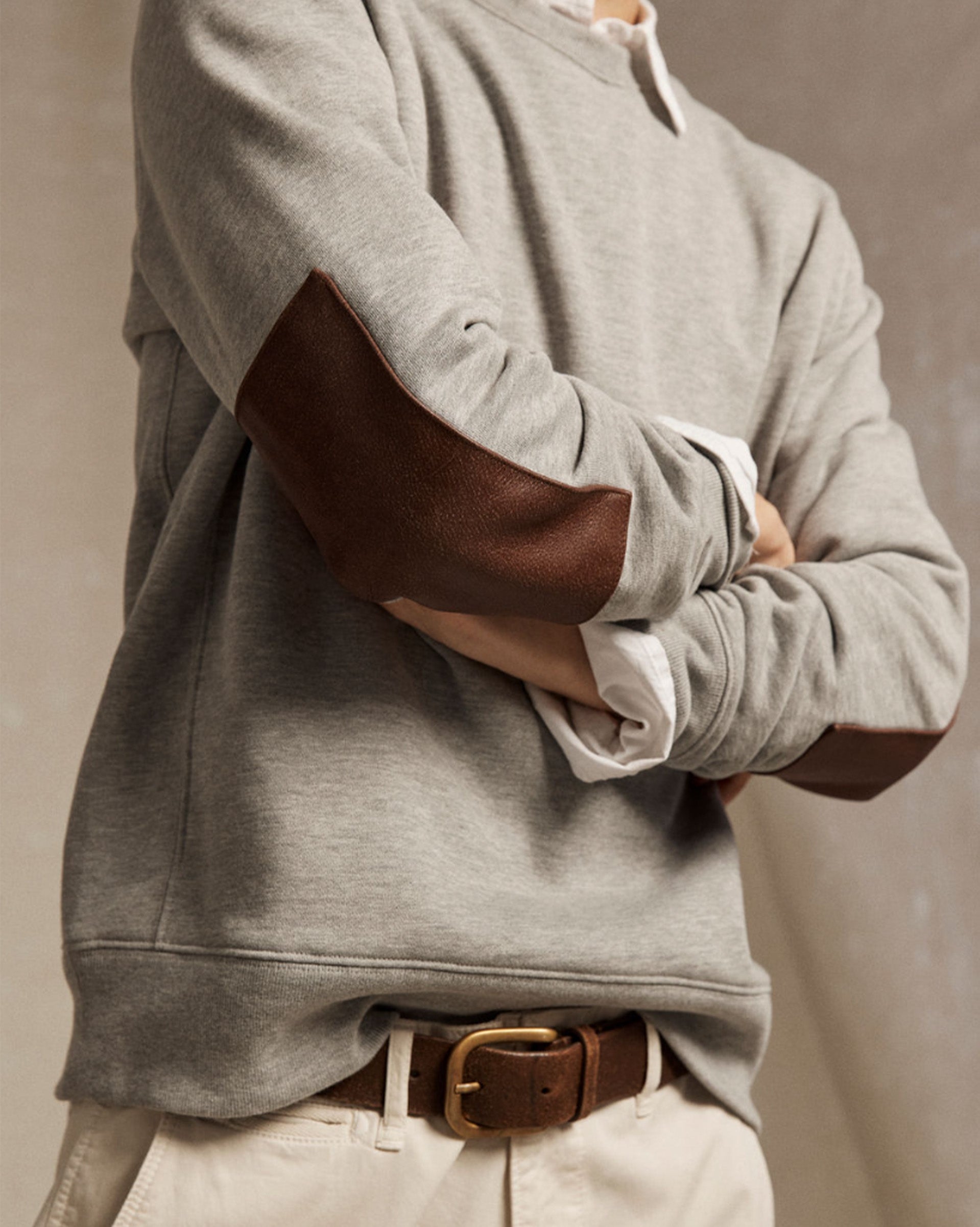Dover Sweatshirt with Leather Elbow Patches | Billy Reid
