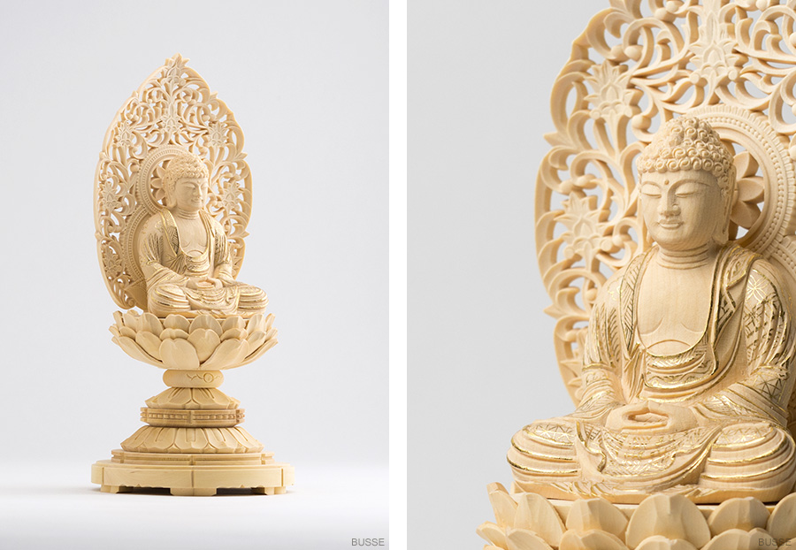 仏像 釈迦如来 座像 柘植製/ツゲ 丸座 2寸 金泥書 曹洞宗・臨済宗