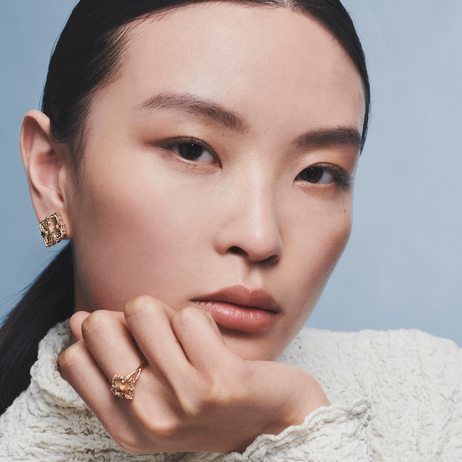 オニキス付き オペラ チュール ピンクゴールド イヤリング・ピアス