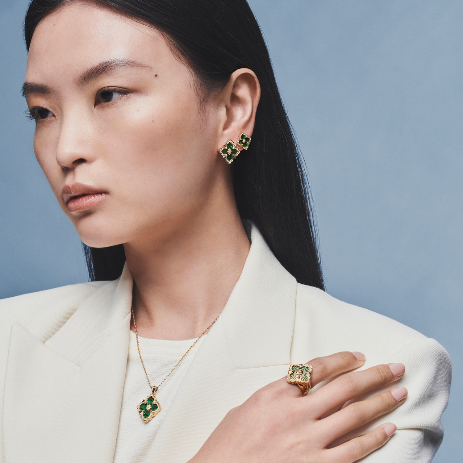 グリーンエナメルエレメント付き オペラ チュール イエローゴールド