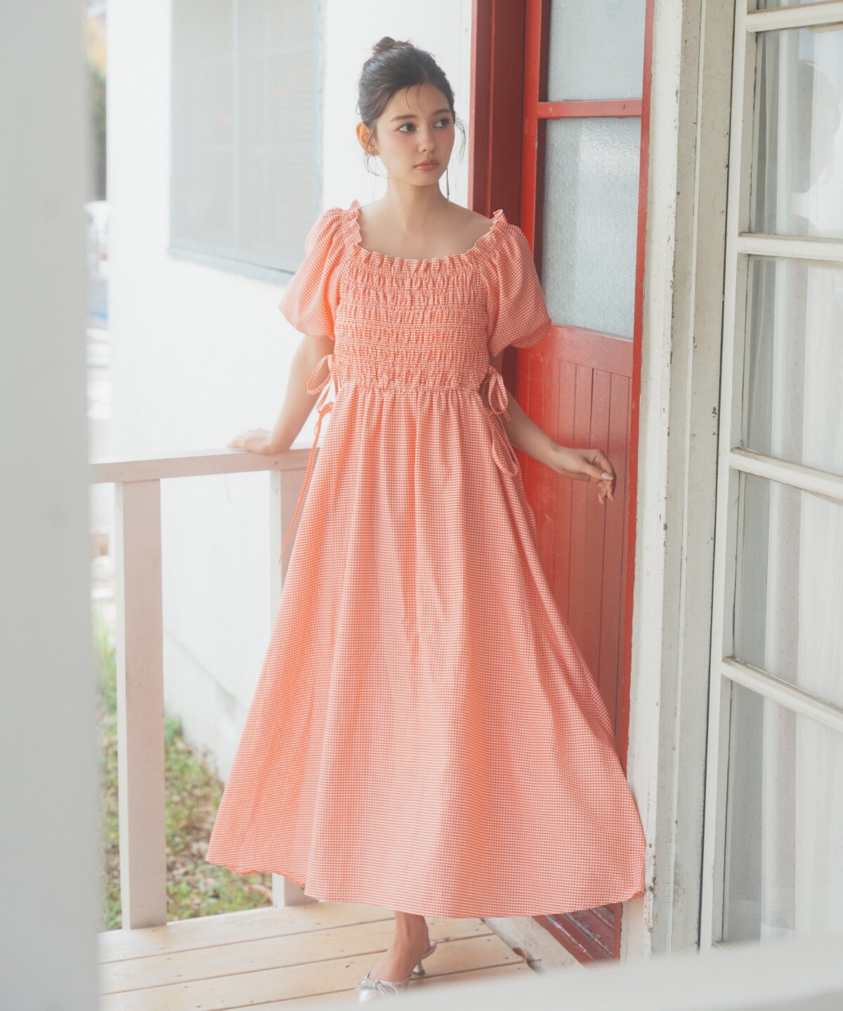 シャーリングギンガムチェックワンピース