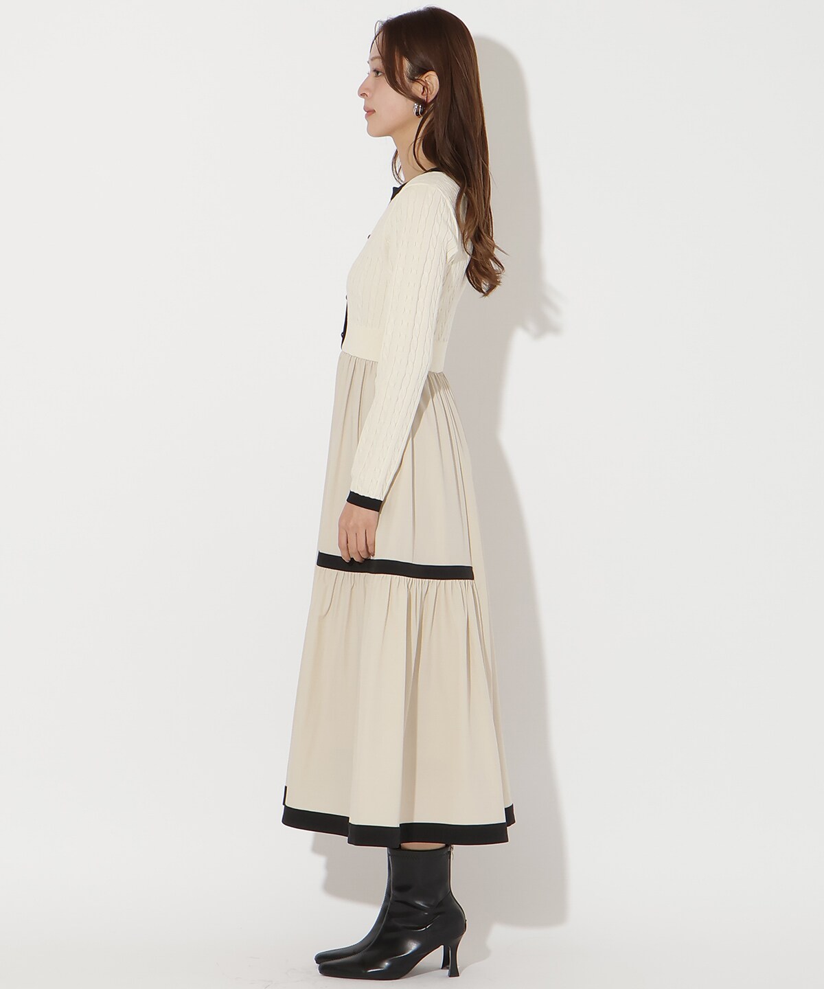 ケーブル編みニットドッキングワンピース(F アイボリー): AND COUTURE