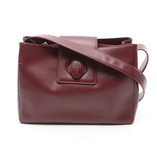 1円 カルティエ マスト レザー ショルダーバッグ ボルドー BG301
