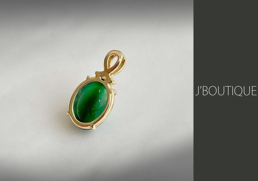 ミャンマー産天然無処理翡翠 ジュエリー ペンダント 艶翠緑 冰 K18