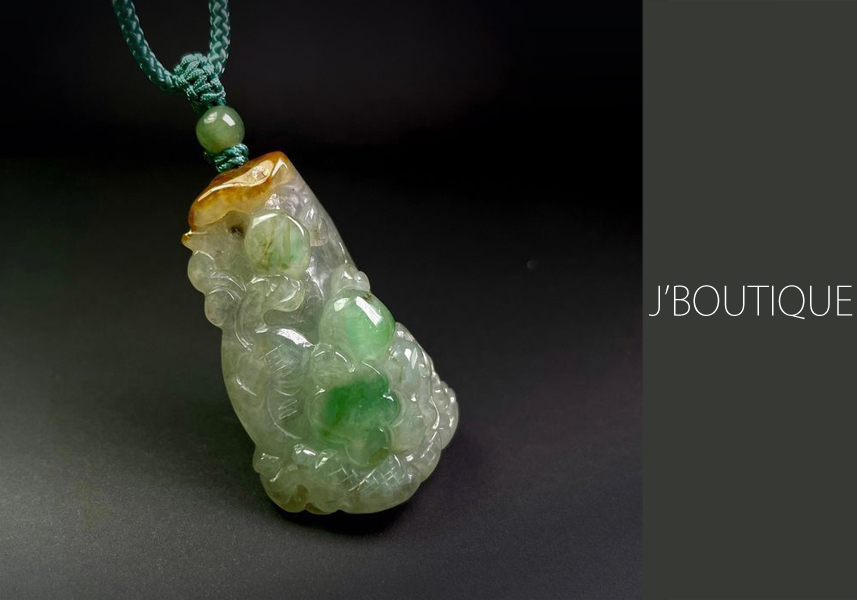 ミャンマー産天然無処理翡翠 吉祥 如意 ペンダント 手石 オーナメント