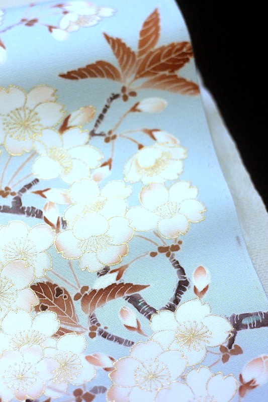 手描き友禅九寸名古屋帯/山桜 京都小阪