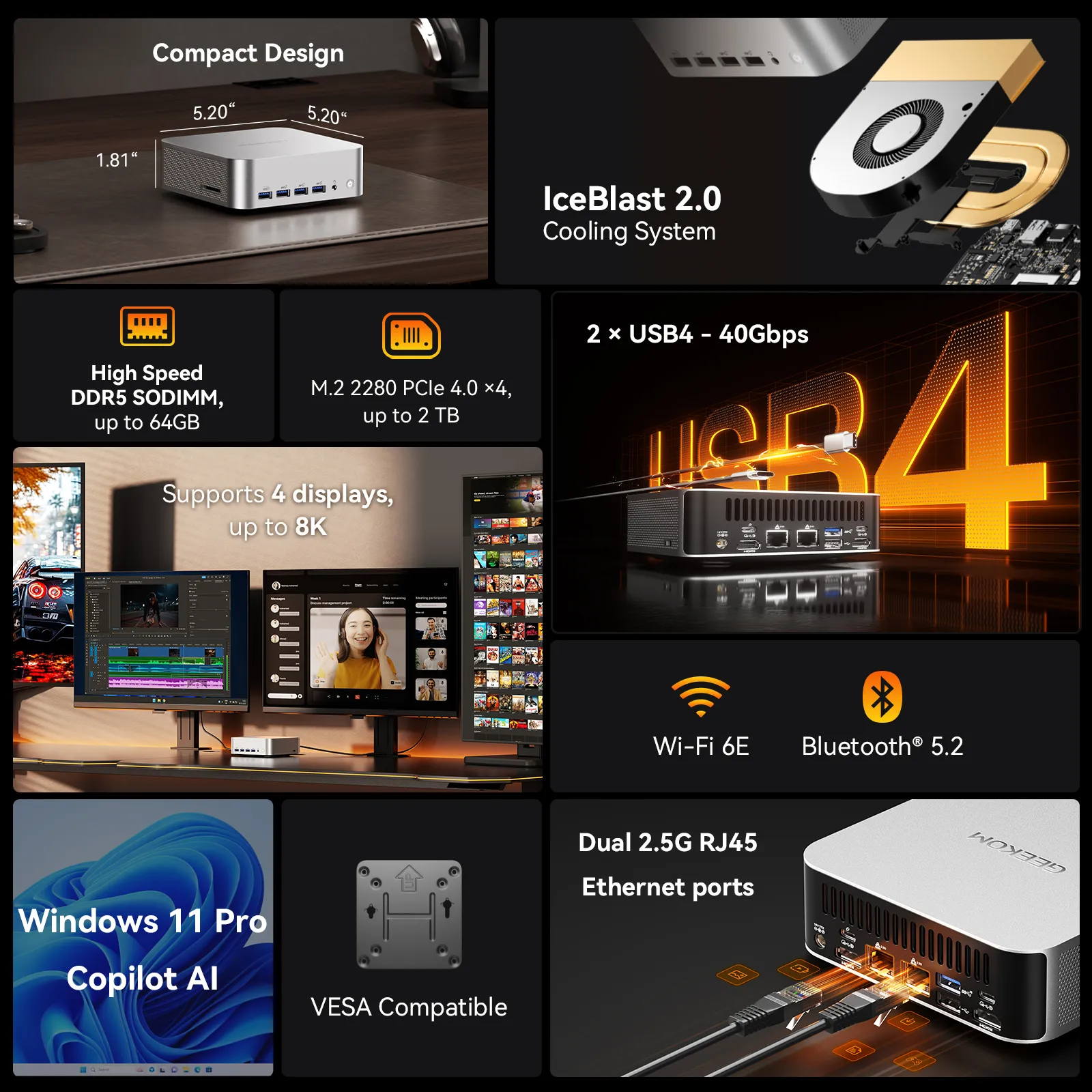 GEEKOM A8 Max Mini PC with AMD Ryzen 9 8945HS & Ryzen 7 8845HS