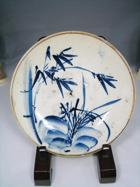 古道具・明治時代・竹絵八寸皿・石皿 茶道具・古道具・古美術・韓国