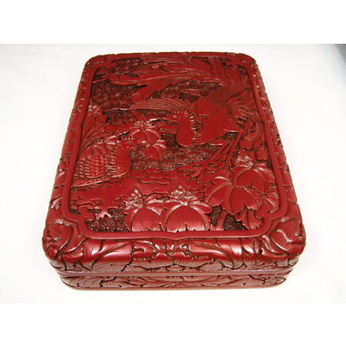 工芸品・文房四宝・漆器・硯箱・村上木彫堆朱・堆朱総彫鳳凰紋硯箱