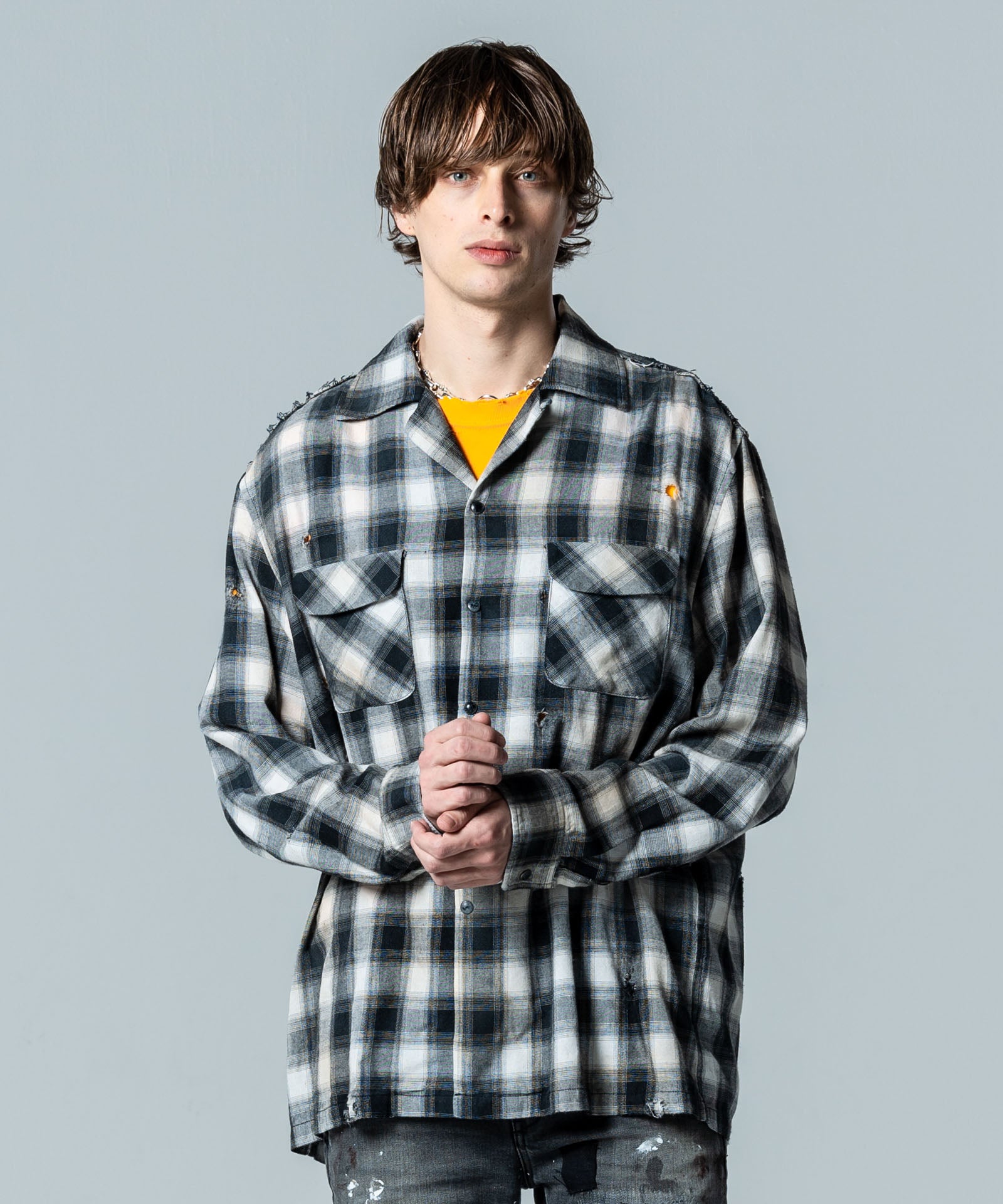 GB0125/SH09 : Damage Check Shirt / ダメージチェックシャツ | glamb