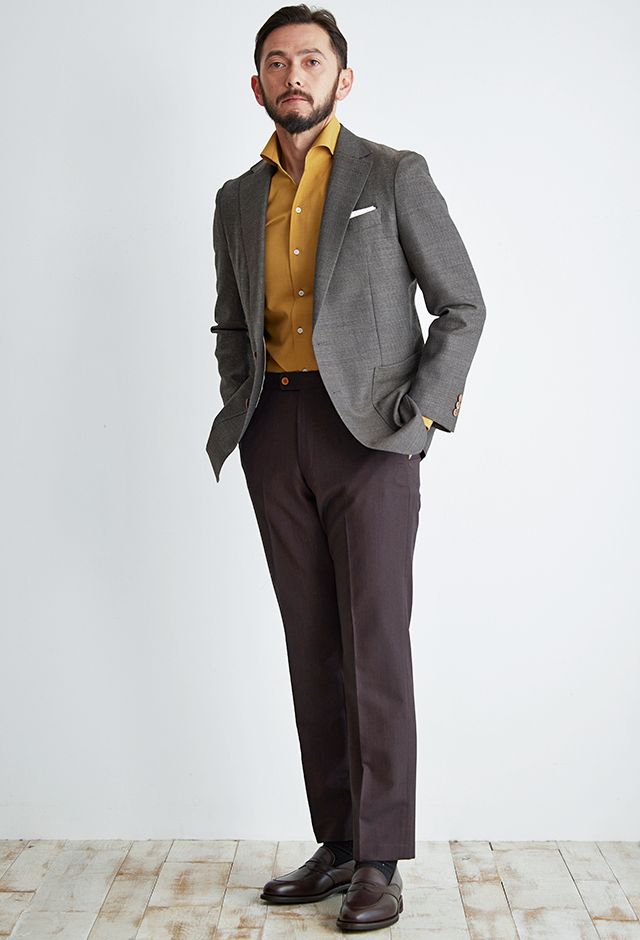 ブラウンジャケット＆パンツ・無地のコーディネート（CANONICO）｜10