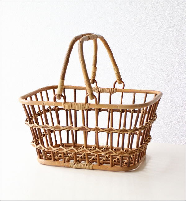 かご カゴ ラタン バスケット ハンドル付き おしゃれ スクエア
