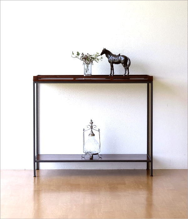 コンソールテーブル 玄関 花台 木製 棚付き 2段 ワイド 天然木 無垢材