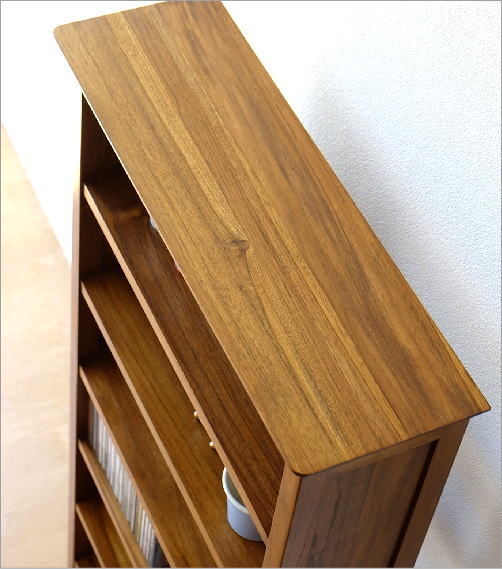 CDラック 文庫本本棚 チーク 無垢材 スリム 薄型 6段 チークCDラック60