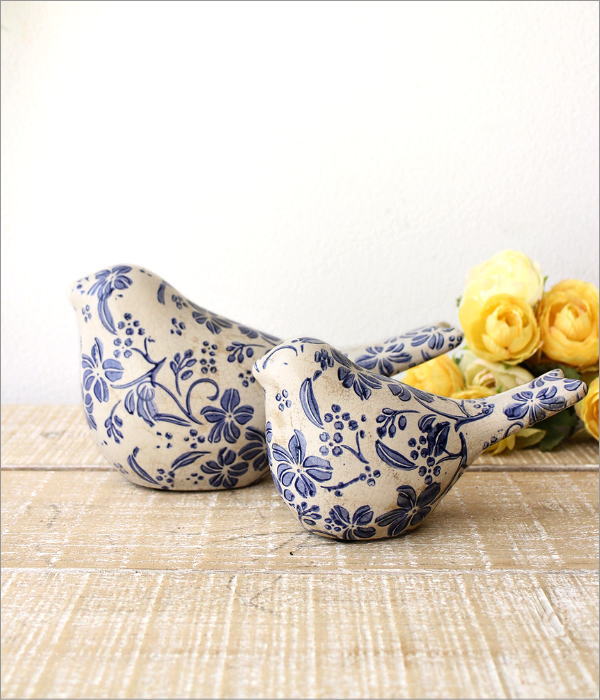 鳥 置物 陶器 オブジェ おしゃれ アンティーク クラシック シャビー