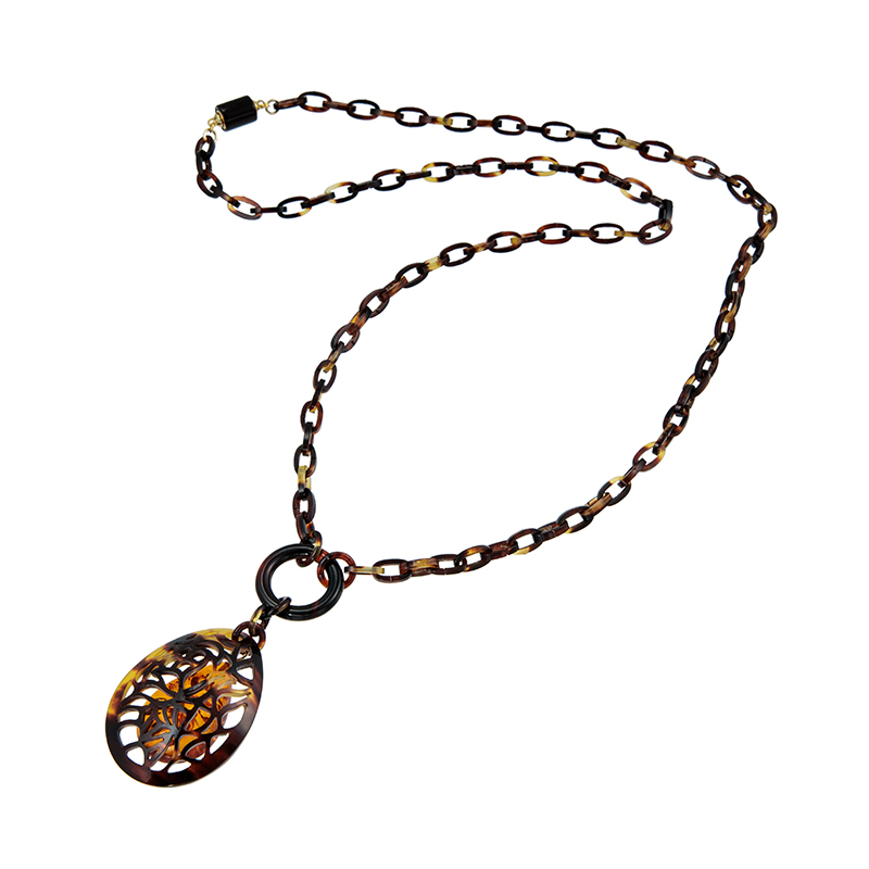 GSTV 本べっ甲 透かし彫り 琥珀 チェーン ネックレス