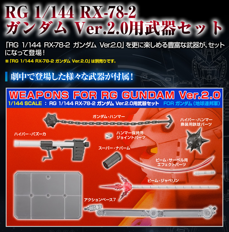RG 1/144 RX-78-2 ガンダム Ver.2.0用武器セット 8/31(土)ガンダム