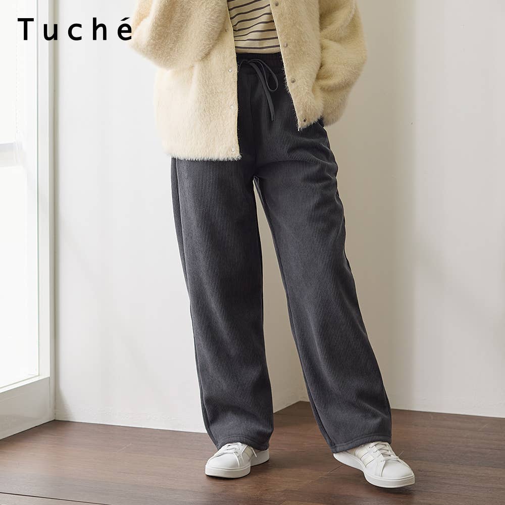 ワイド・裏起毛】リブ柄カジュアルパンツ【SALE】 TZW74K :レディース