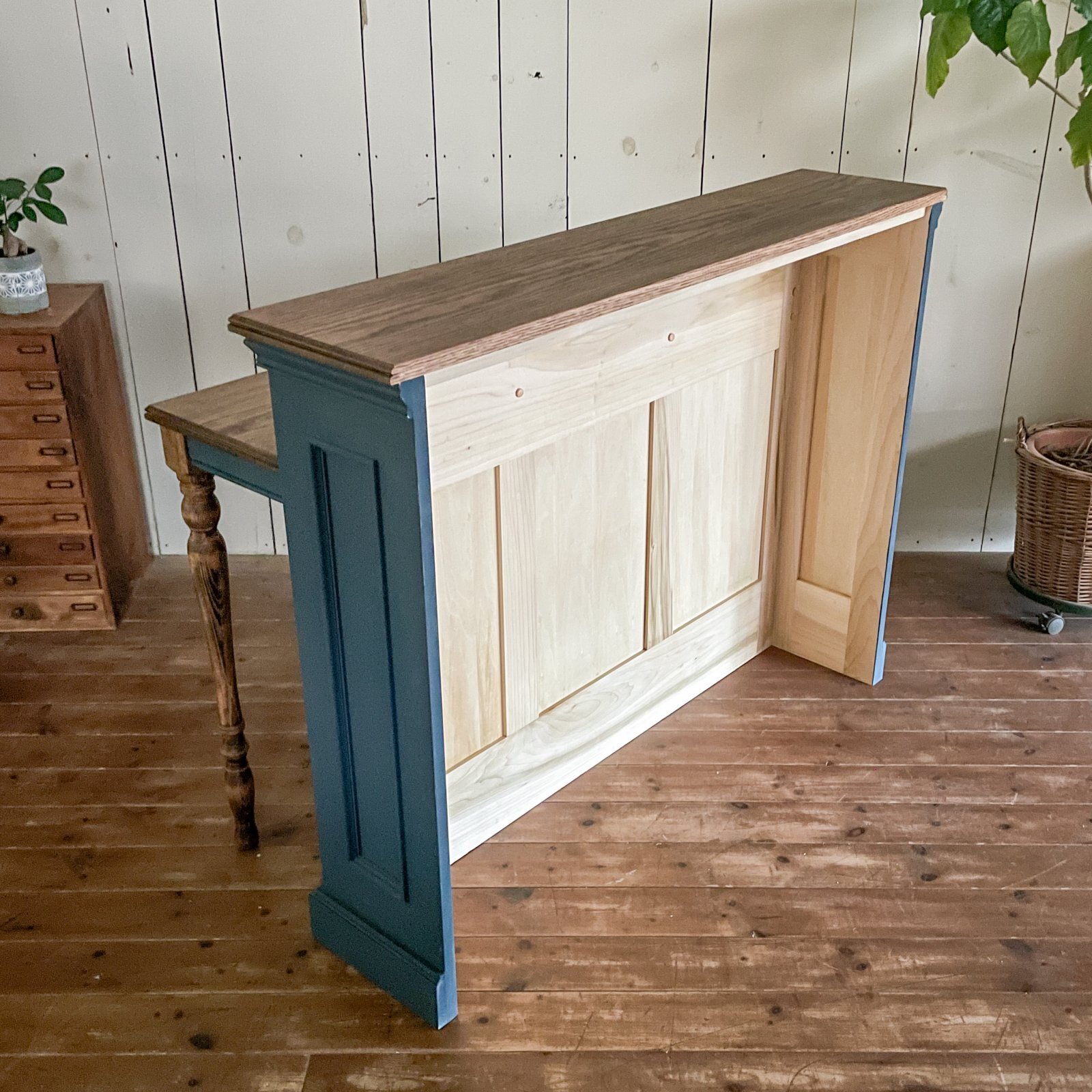 ホワイトオーク材カウンターテーブルW1300キッチン向けバーカウンター