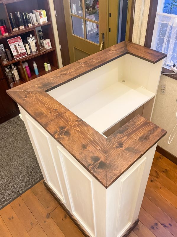 美容室向けアンティーク調L字カウンターW1200受付カウンター@大阪東京