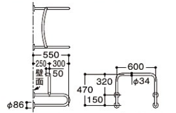 TOTO 高齢者施設向けパブリック小便器用手すり L=600 TOTOT112CU22