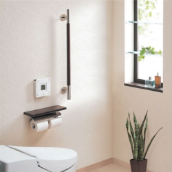 シンプルモダンデザインの高級手すり TOTO 天然木タイプ YHR86WR L型