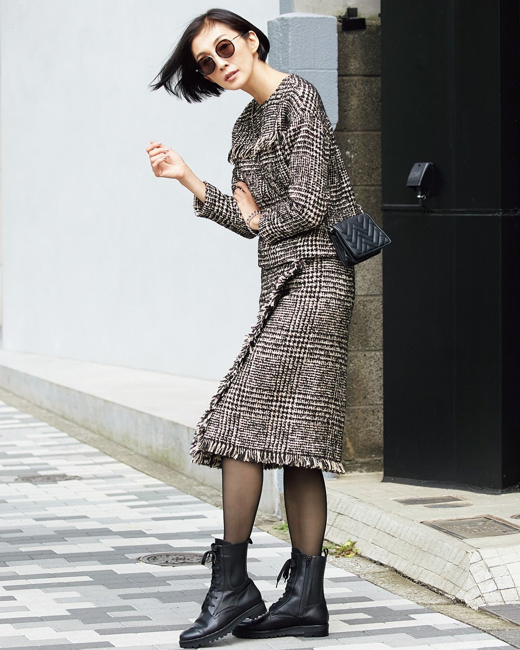 チェックツイード・ボックスブラウス/DoCLASSE