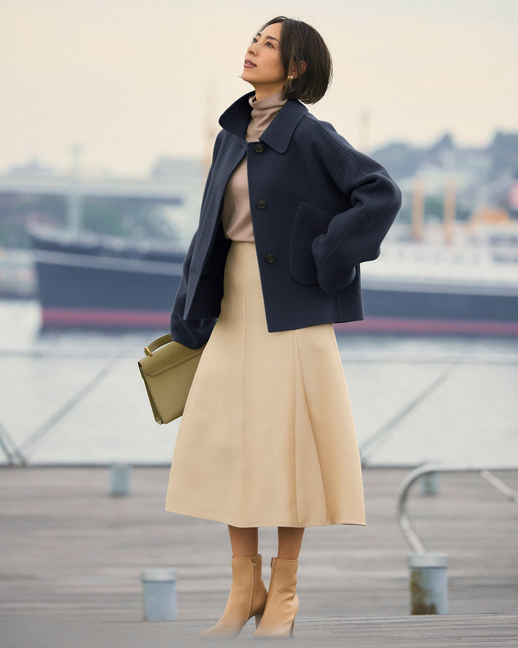 カシミヤ混ウールリバー・ショートコート/DoCLASSE