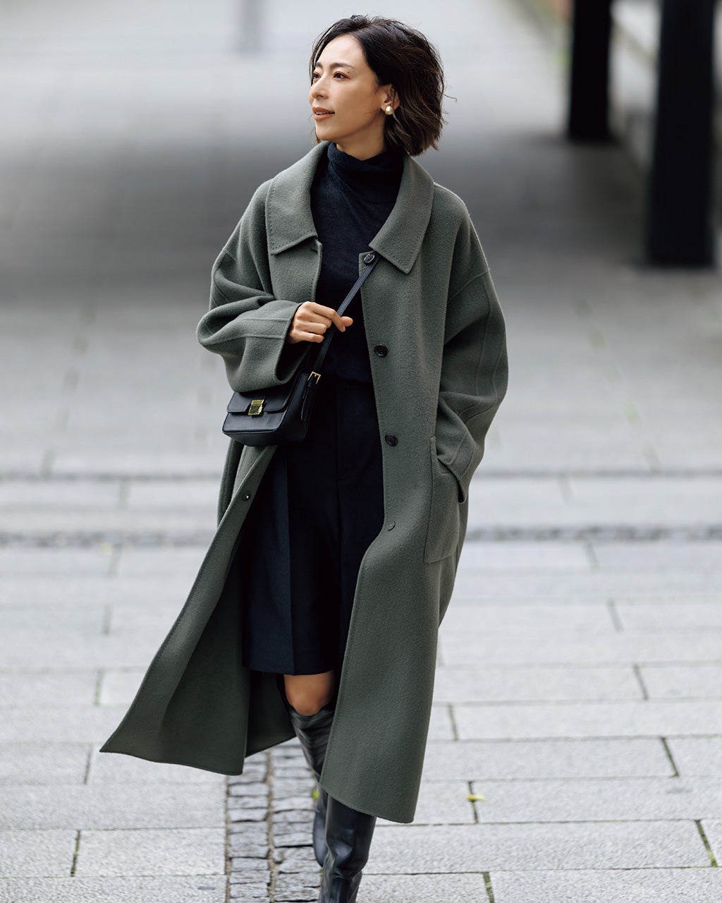 カシミヤ混ウールリバー・ステンカラーコート/DoCLASSE