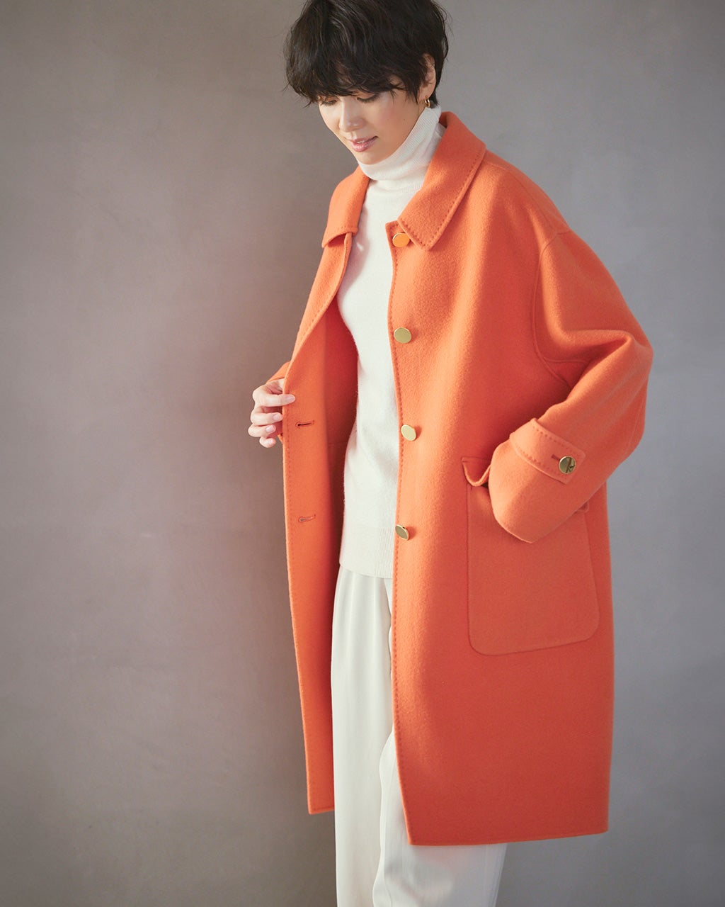 カシミヤ混ウールリバー・2WAYミドルコート/DoCLASSE