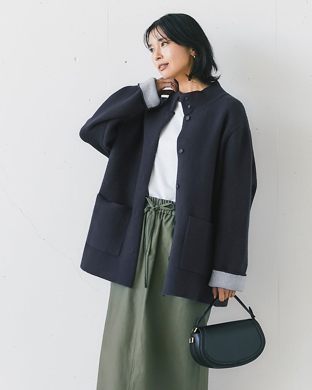 ダブルフェイスニット・スタンドカラーコート/DoCLASSE